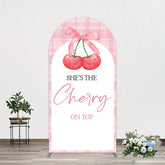 Lofaris Pink Plaid Bow Cherry On Top Bridal Shower Arch Backdrop